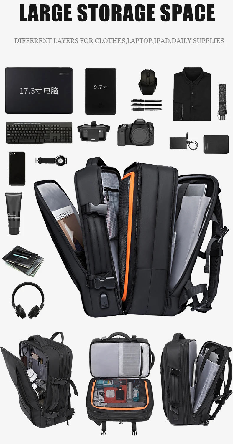 BANGE Expandable Men’s Laptop Backpack — Waterproof 17.3"