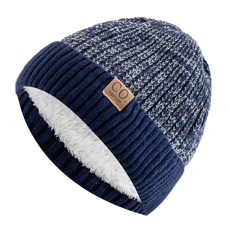 Men Two-Tone Winter Beanie – Fur-Lined Knit Cap for Cold Weather