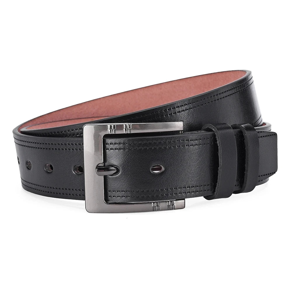 Men’s Genuine Leather Belt — Classic Buckle, Casual & Business