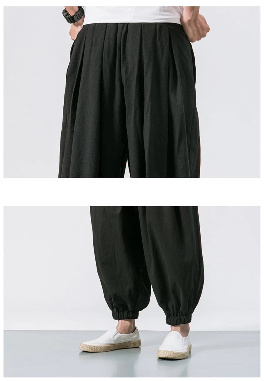 Men’s Oversized Linen-Blend Harem Pants – Loose Fit Casual Trousers