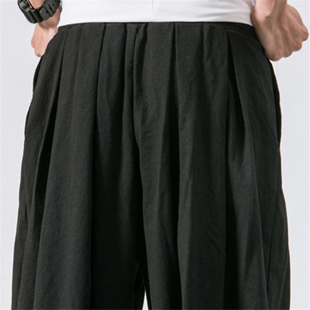 Men’s Oversized Linen-Blend Harem Pants – Loose Fit Casual Trousers