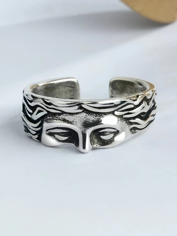 Venus Mask Adjustable Ring – Retro Thai Silver Relief (Unisex)