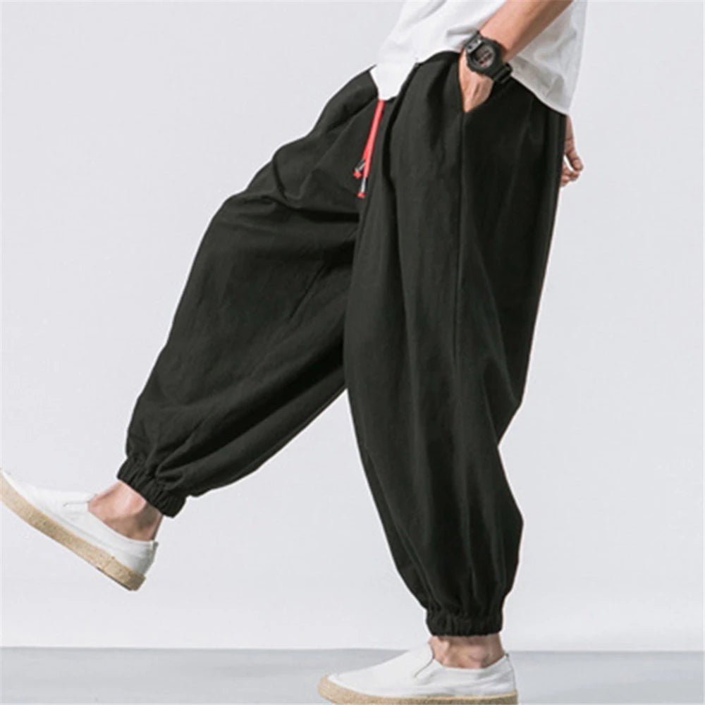 Men’s Oversized Linen-Blend Harem Pants – Loose Fit Casual Trousers