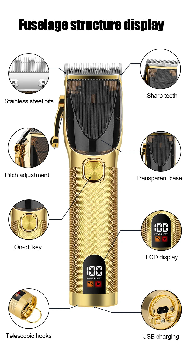 Metal Rechargeable Professional Barber Shop Hair Cutting Set – Clippers, Trimmer & Foil Shaver (Gold/Black, 3 pcs)