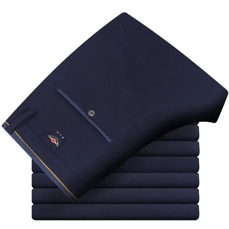 Men’s Elastic Straight Suit Pants — Business Casual Trousers