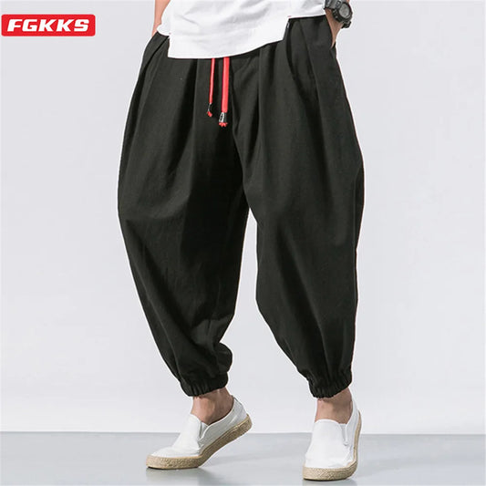 Men’s Oversized Linen-Blend Harem Pants – Loose Fit Casual Trousers