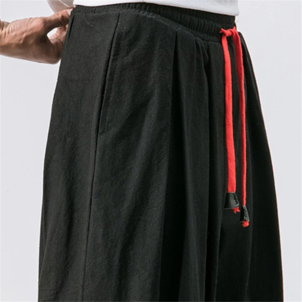 Men’s Oversized Linen-Blend Harem Pants – Loose Fit Casual Trousers