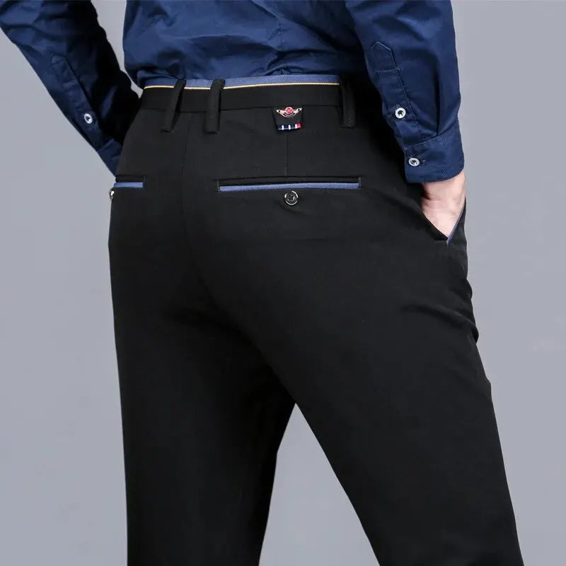 Men’s Elastic Straight Suit Pants — Business Casual Trousers