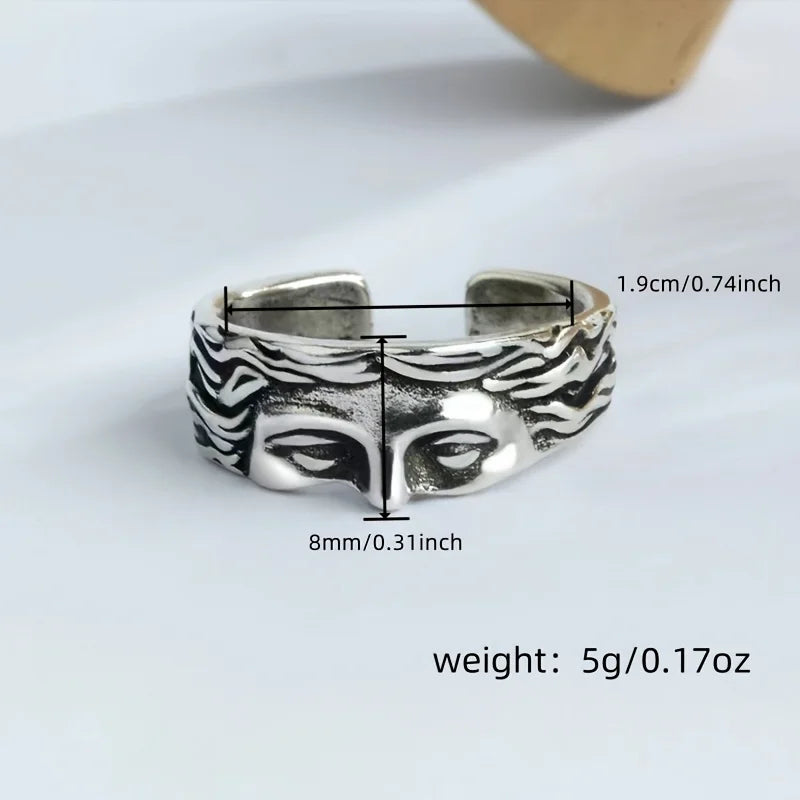 Venus Mask Adjustable Ring – Retro Thai Silver Relief (Unisex)