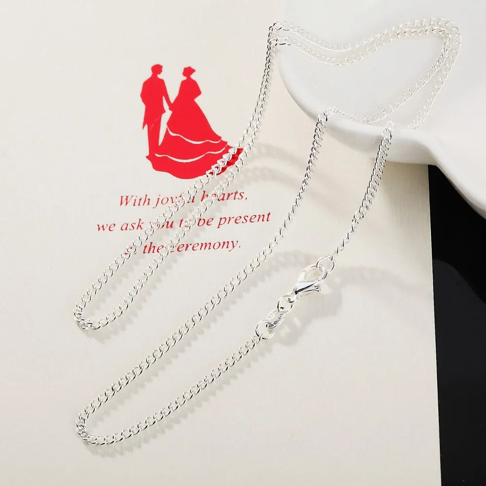 925 Sterling Silver Necklace – 2 mm Chain, 16–30" (Unisex)