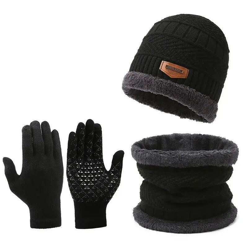 Men’s Winter Thermal Set – Windproof Hat, Scarf & Gloves (3-Piece)