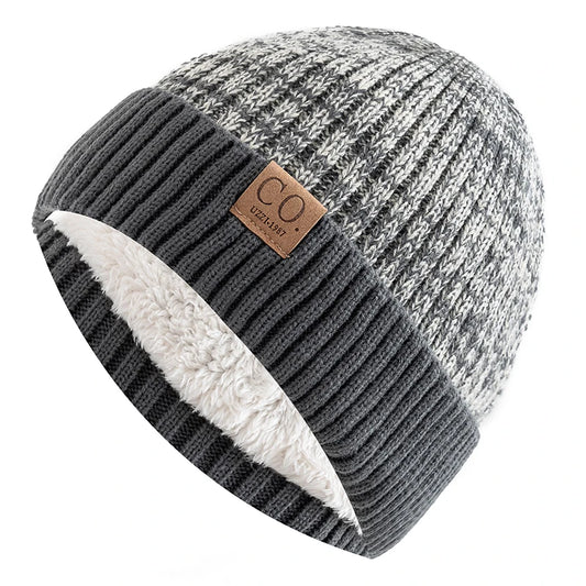 Men Two-Tone Winter Beanie – Fur-Lined Knit Cap for Cold Weather