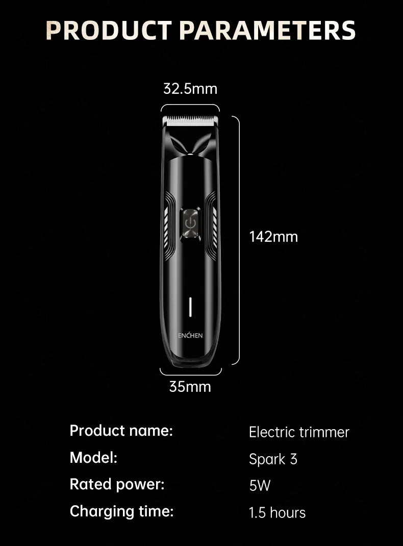 ENCHEN Spark 3 Hair Clippers & Beard Trimmer – Mini Adjustable, USB Rechargeable
