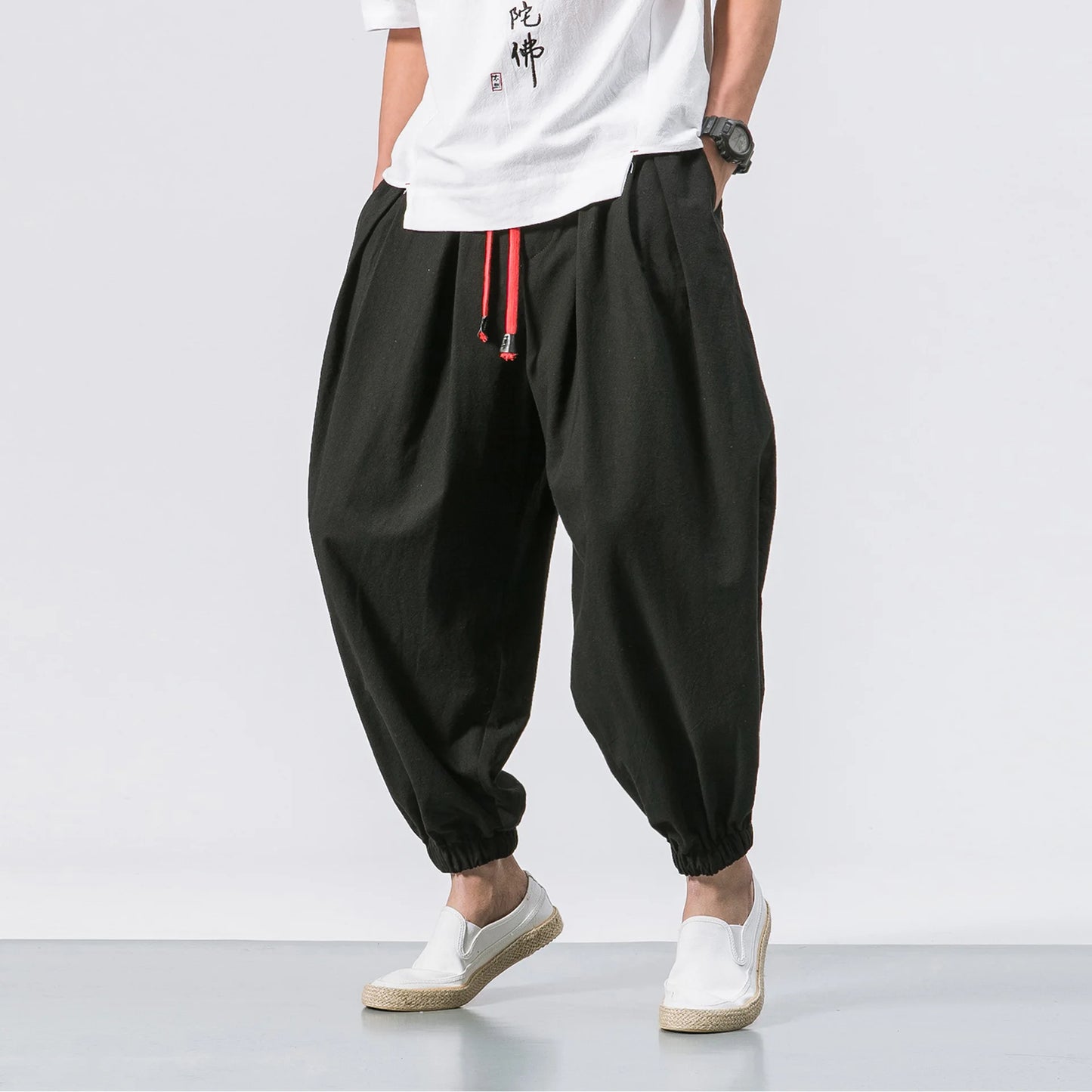 Men’s Oversized Linen-Blend Harem Pants – Loose Fit Casual Trousers