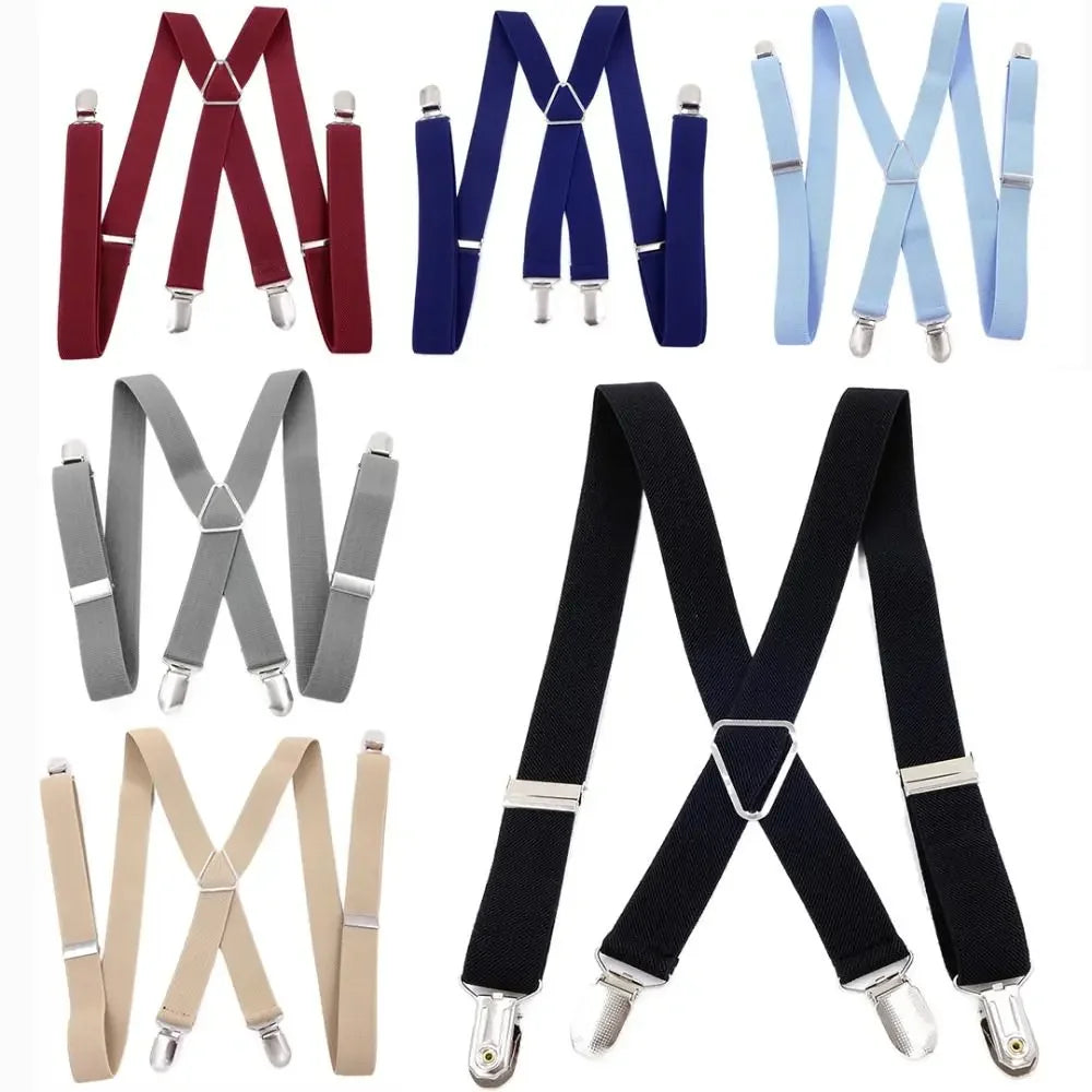 2.5 cm Wide Elastic Suspenders with 4 Clips – Adjustable Braces (Adults & Kids)
