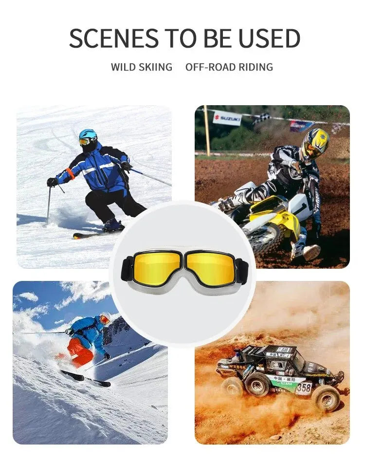 Retro Folding Motorcycle Goggles — Windproof Helmet Glasses