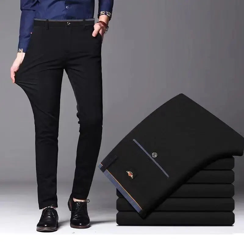 Men’s Elastic Straight Suit Pants — Business Casual Trousers