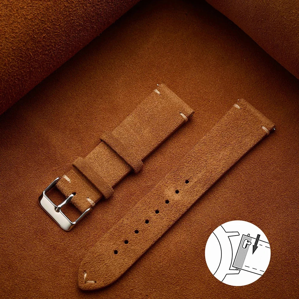 Unisex Quick-Release Suede Watch Strap – Brown Calfskin (14/16/18/20/22 mm)