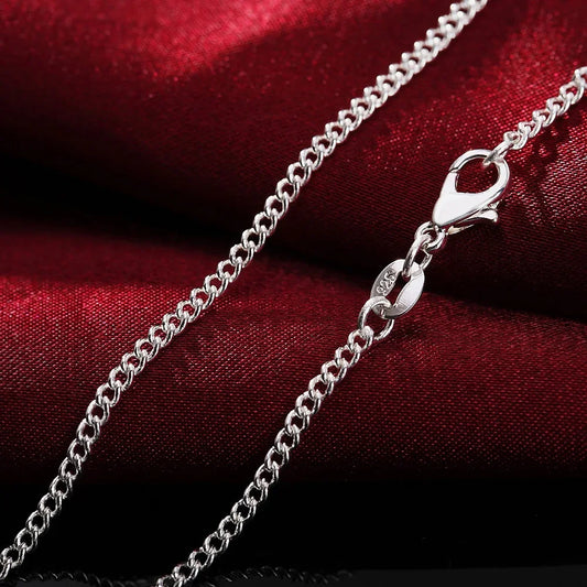 925 Sterling Silver Necklace – 2 mm Chain, 16–30" (Unisex)