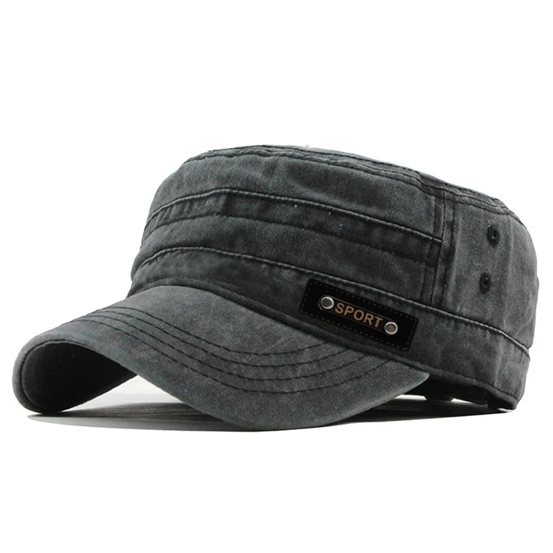 Men’s Cotton Military Cap — Flat Top, Sun-Proof, Washable