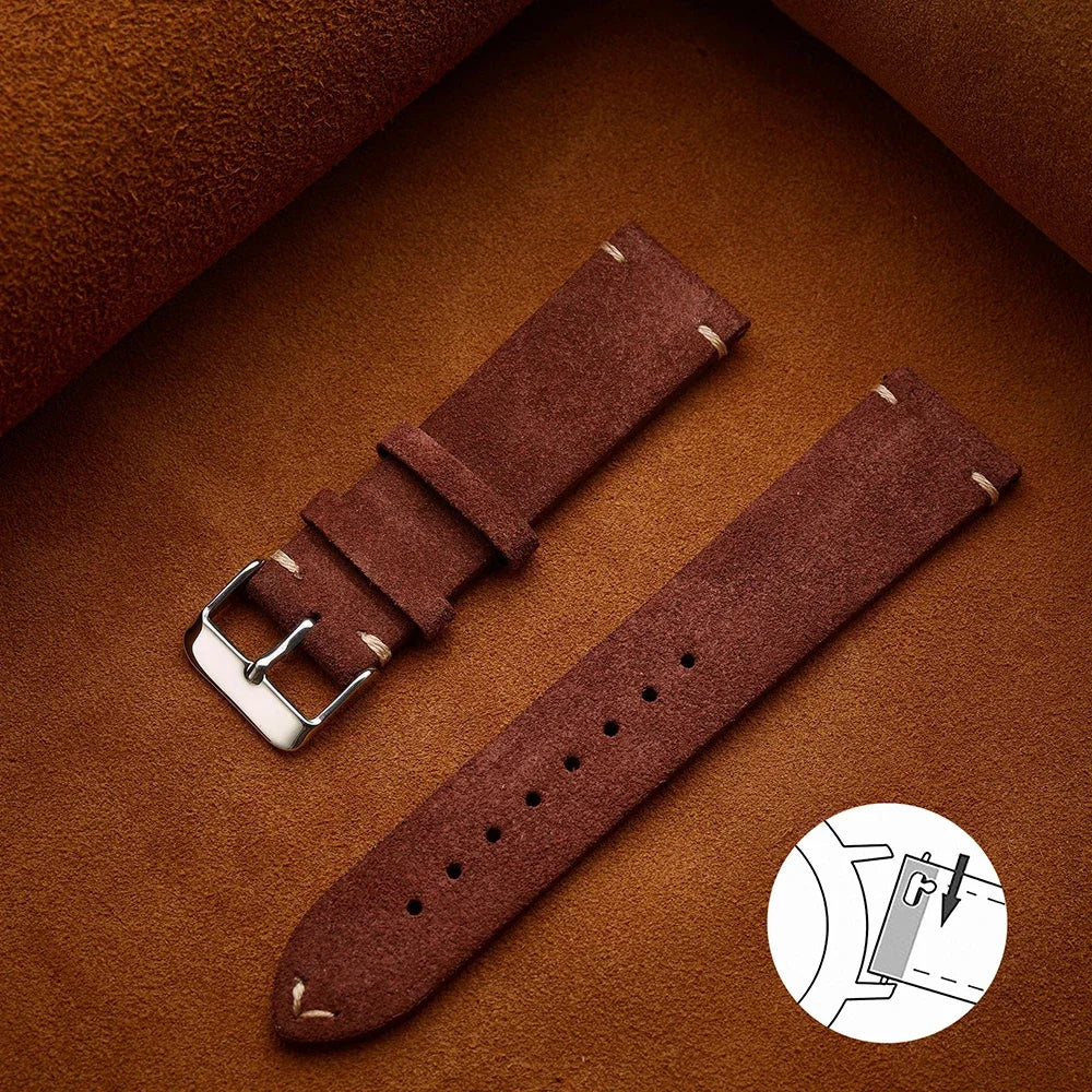 Unisex Quick-Release Suede Watch Strap – Brown Calfskin (14/16/18/20/22 mm)