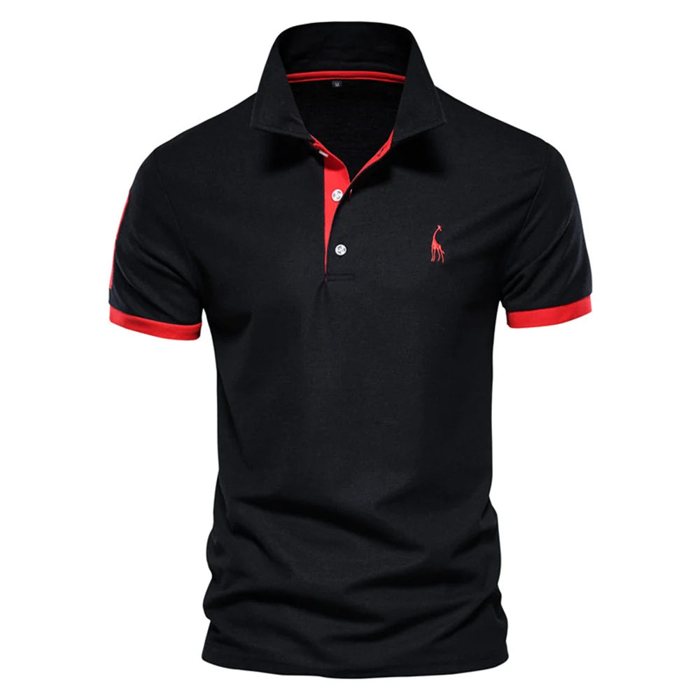 Men’s Embroidered Giraffe Polo Shirt — Summer Short Sleeve