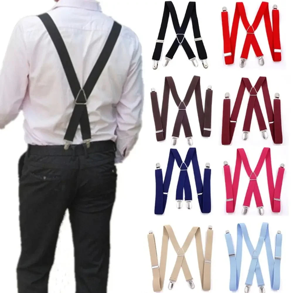 2.5 cm Wide Elastic Suspenders with 4 Clips – Adjustable Braces (Adults & Kids)