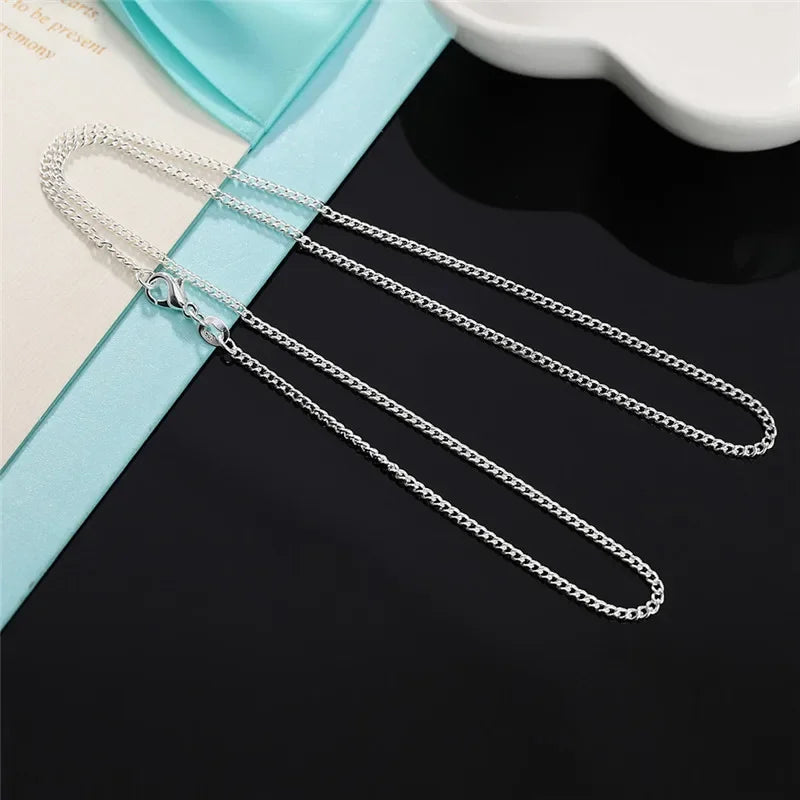 925 Sterling Silver Necklace – 2 mm Chain, 16–30" (Unisex)