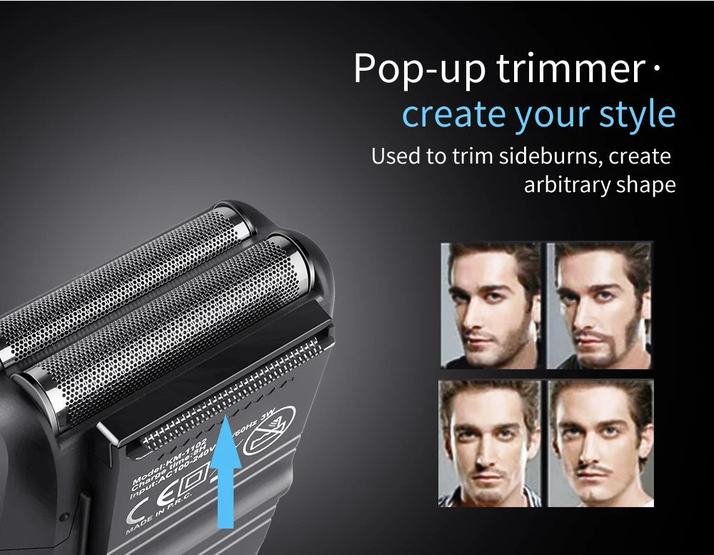 Kemei KM-1102 Cordless Foil Shaver – Twin-Head, Rechargeable, Trimmer