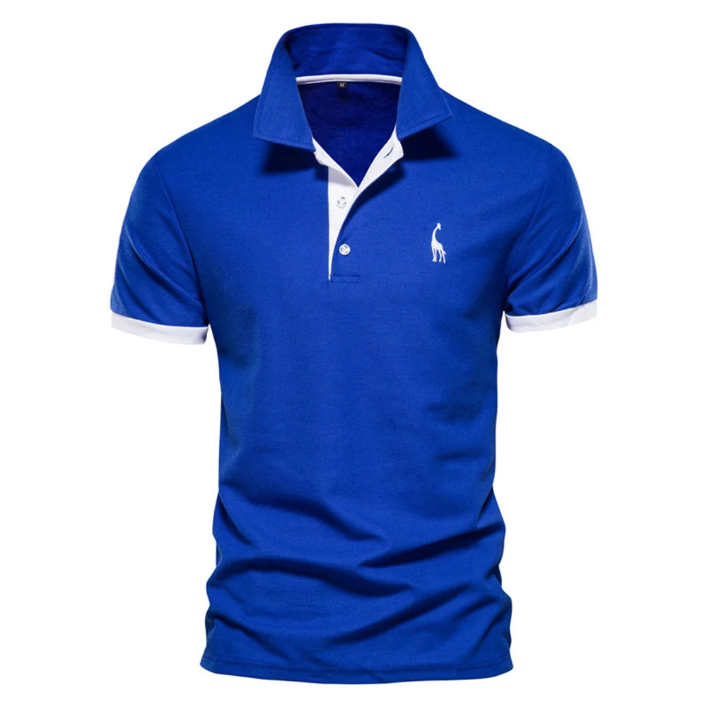 Men’s Embroidered Giraffe Polo Shirt — Summer Short Sleeve