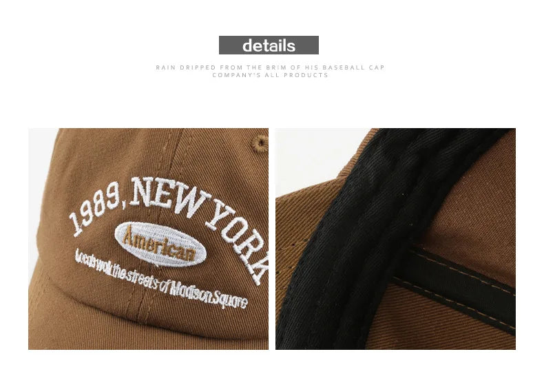 Men Cotton Baseball Cap – Adjustable Embroidered “New York 1989”