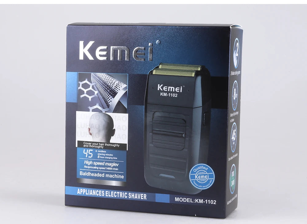 Kemei KM-1102 Cordless Foil Shaver – Twin-Head, Rechargeable, Trimmer