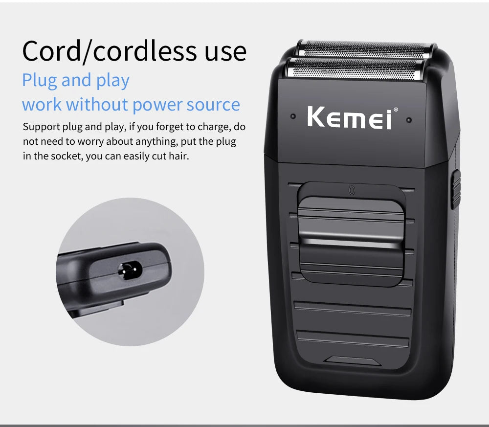 Kemei KM-1102 Cordless Foil Shaver – Twin-Head, Rechargeable, Trimmer