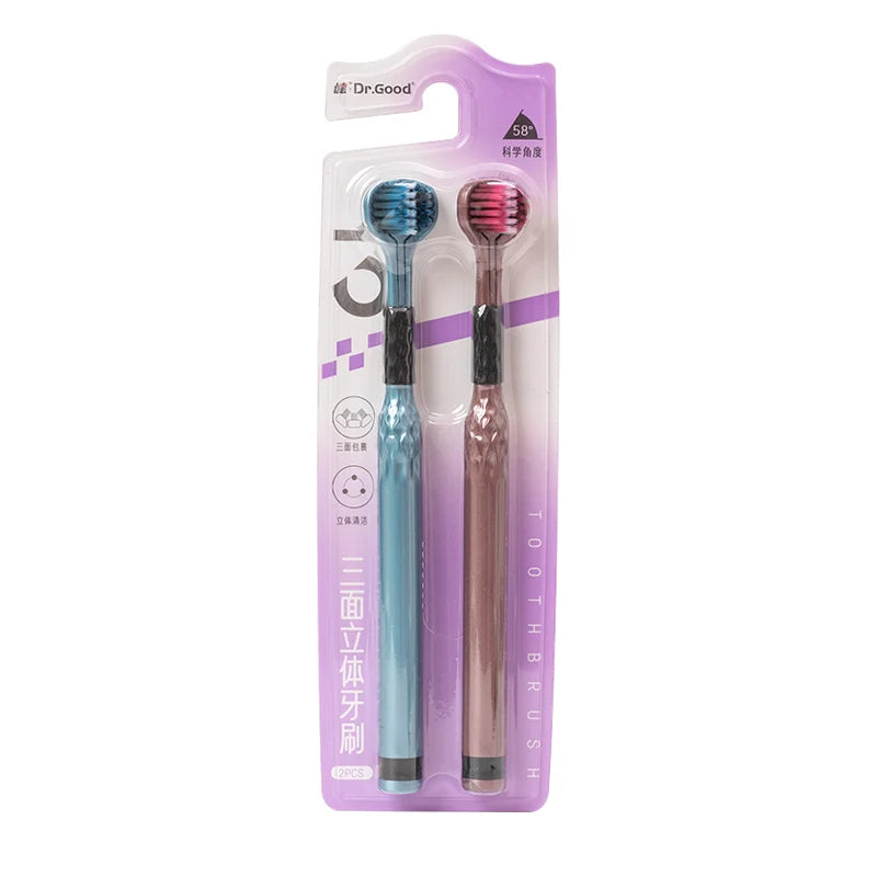 3D Three-Sided Manual Toothbrush — 6 pcs Set