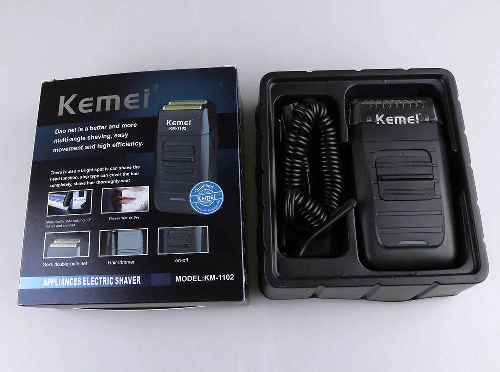 Kemei KM-1102 Cordless Foil Shaver – Twin-Head, Rechargeable, Trimmer