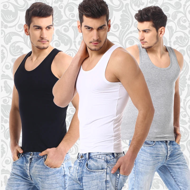 Men’s Solid Color Cotton Vest – Slim Fit Four Seasons Sports & Casual Tank