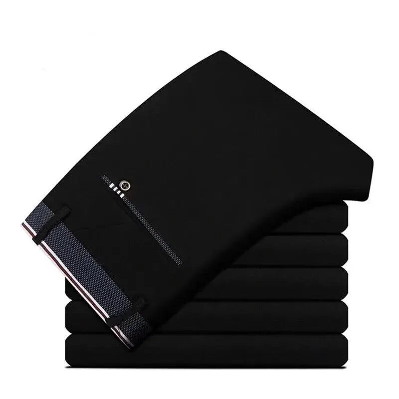 Men’s Elastic Straight Suit Pants — Business Casual Trousers