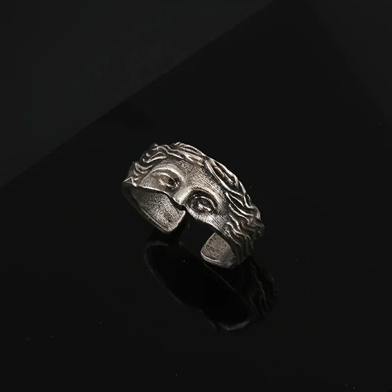 Venus Mask Adjustable Ring – Retro Thai Silver Relief (Unisex)