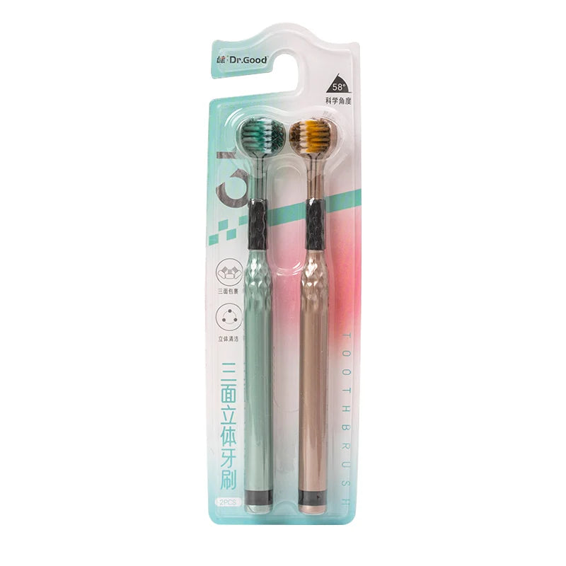3D Three-Sided Manual Toothbrush — 6 pcs Set