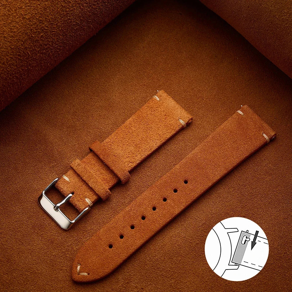 Unisex Quick-Release Suede Watch Strap – Brown Calfskin (14/16/18/20/22 mm)