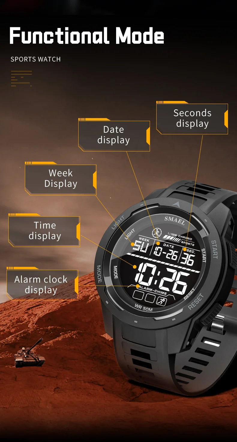 SMAEL 8105 Digital Sports Watch — Waterproof 50 m