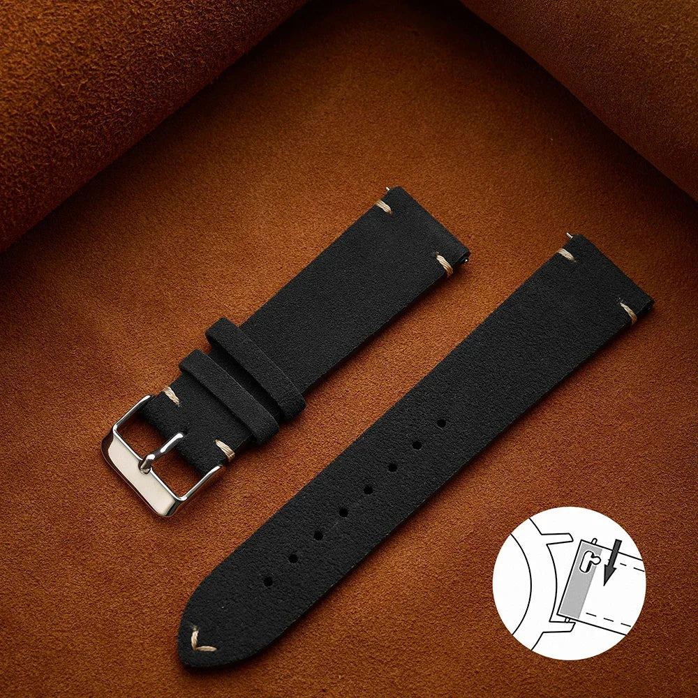 Unisex Quick-Release Suede Watch Strap – Brown Calfskin (14/16/18/20/22 mm)