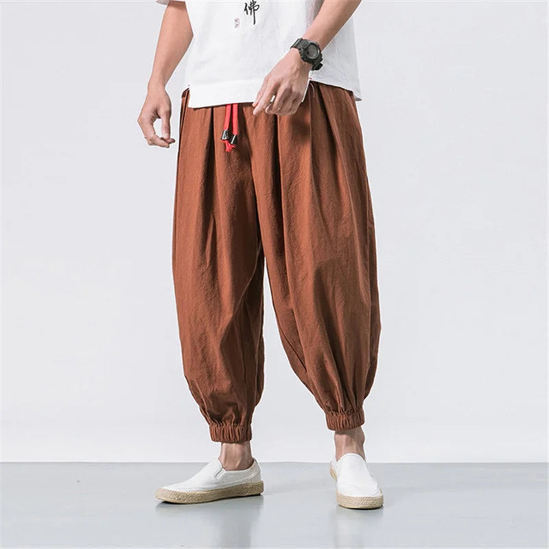 Men’s Oversized Linen-Blend Harem Pants – Loose Fit Casual Trousers