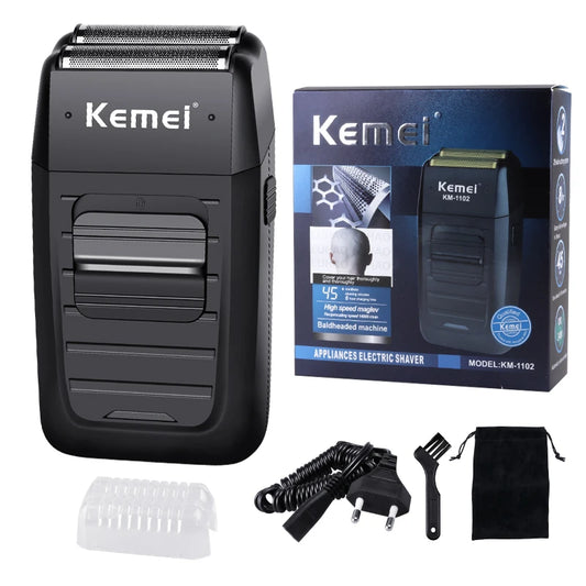 Kemei KM-1102 Cordless Foil Shaver – Twin-Head, Rechargeable, Trimmer