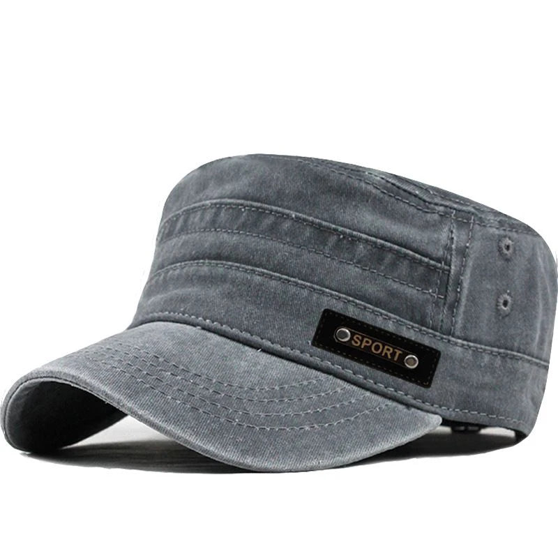 Men’s Cotton Military Cap — Flat Top, Sun-Proof, Washable