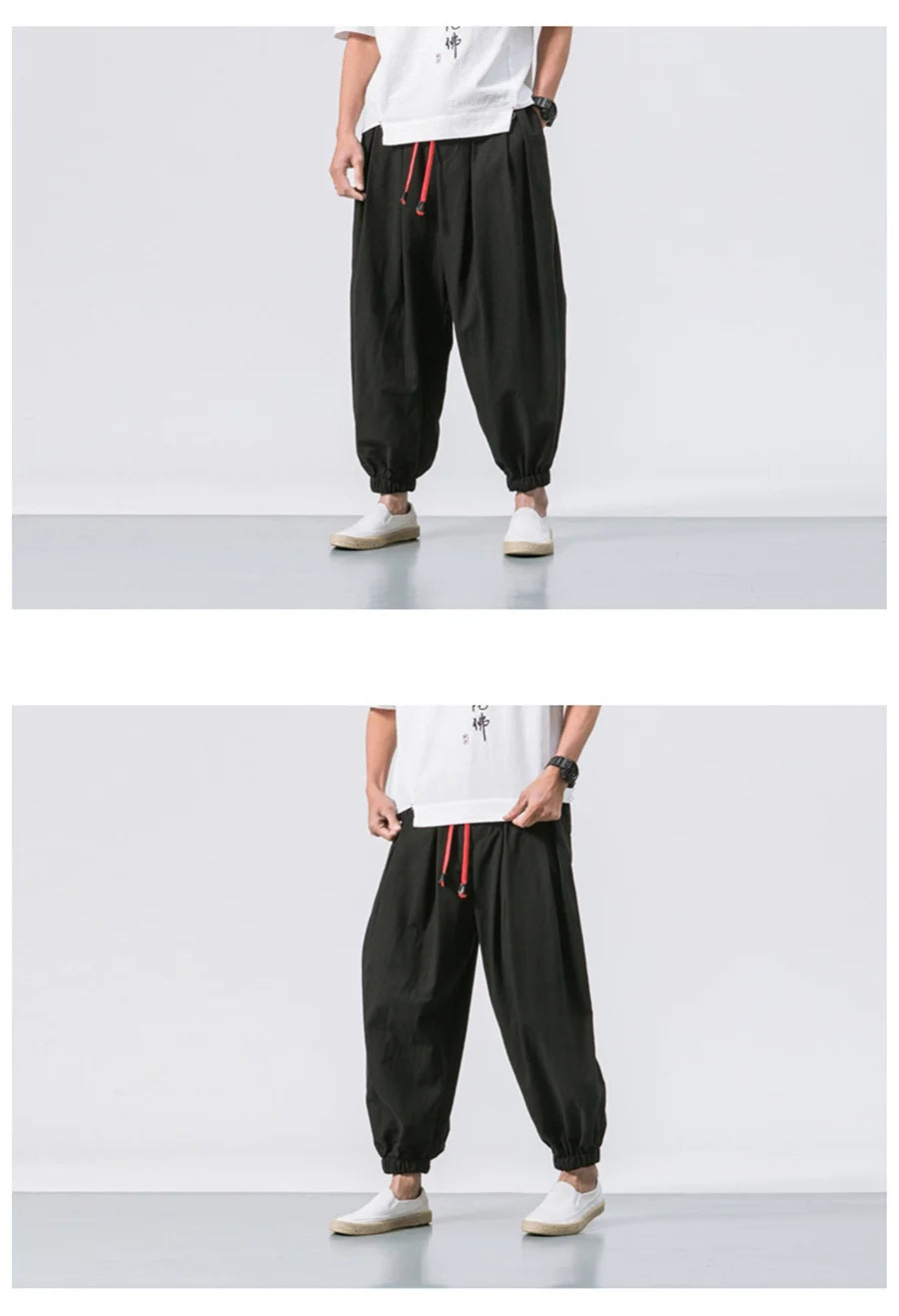 Men’s Oversized Linen-Blend Harem Pants – Loose Fit Casual Trousers