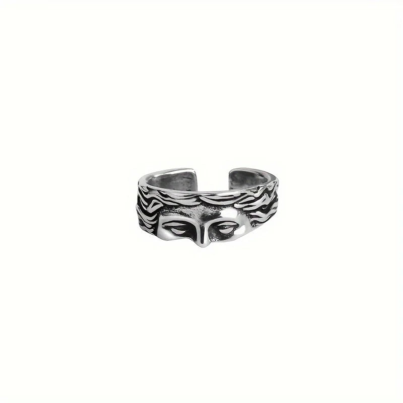 Venus Mask Adjustable Ring – Retro Thai Silver Relief (Unisex)