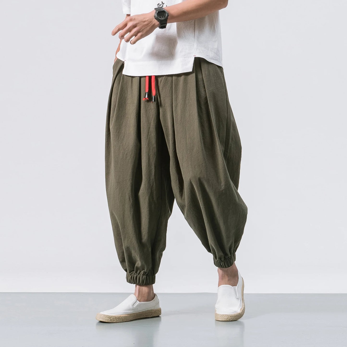 Men’s Oversized Linen-Blend Harem Pants – Loose Fit Casual Trousers