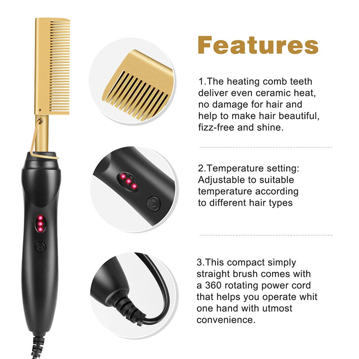 2 in1 Hot Comb Hair Straightener & Beard Press Comb
