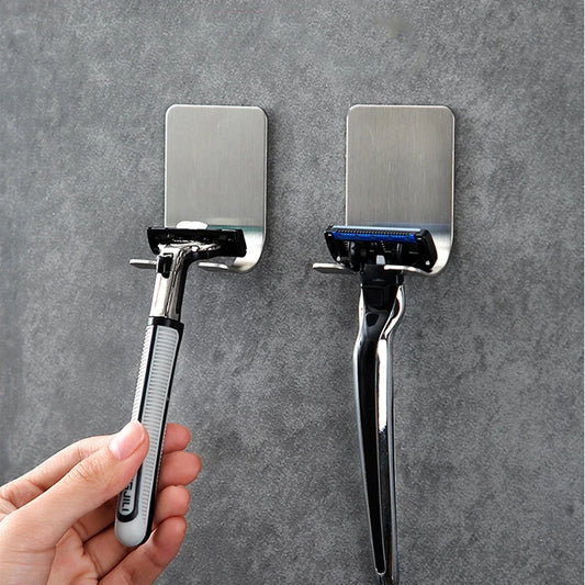 2pcs Stainless Steel Razor Holder – Wall Shaver Stand & Bathroom Organizer